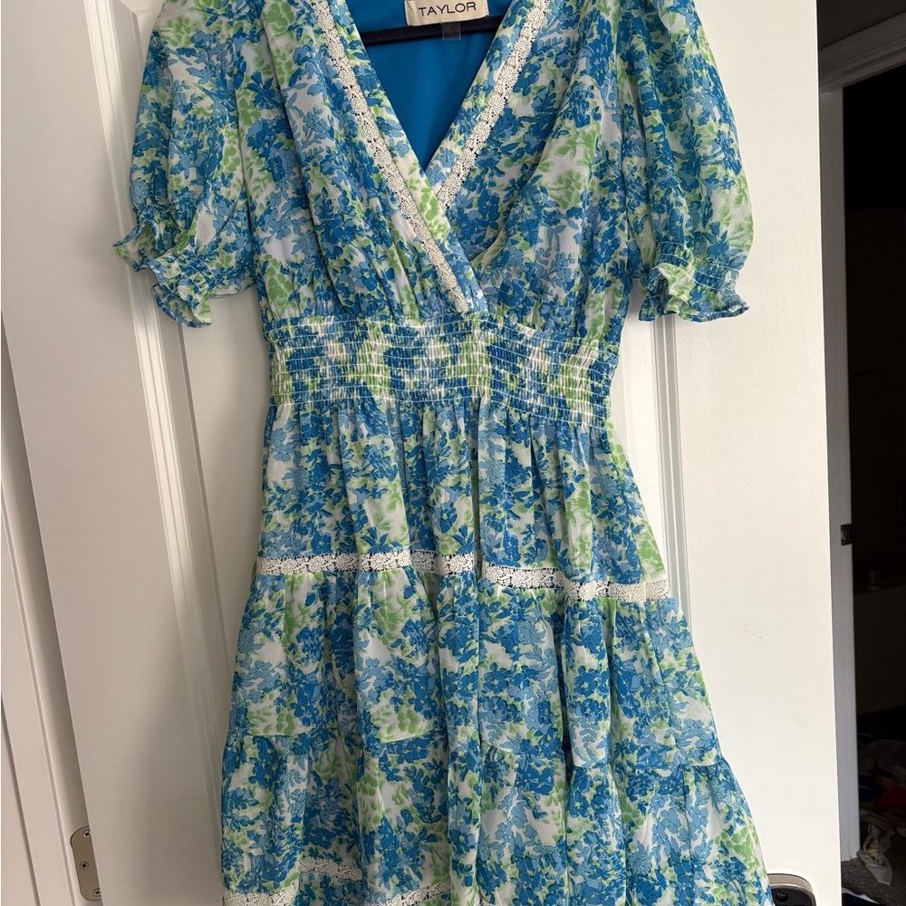 Taylor Blue and Green Floral Dress